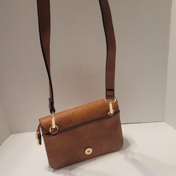 Small Brown Faux Leather Crossbody Shoulder Purse Bag Wallet W Belt Loop - Picture 8 of 10